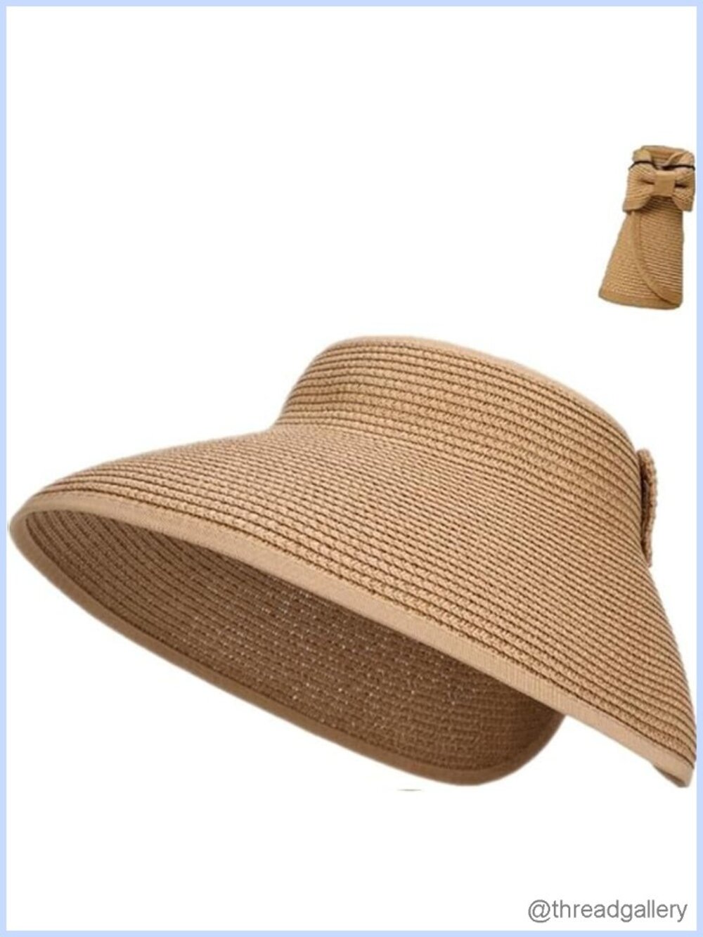 Wide Brim Straw Sun Visor Hat UPF 50+ Foldable Ponytail Beach